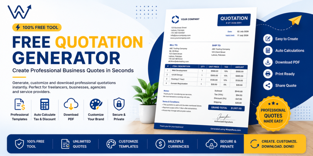 Free Quotation Generator, Waqas Raza Free Tools, How to Create a Professional Quotation